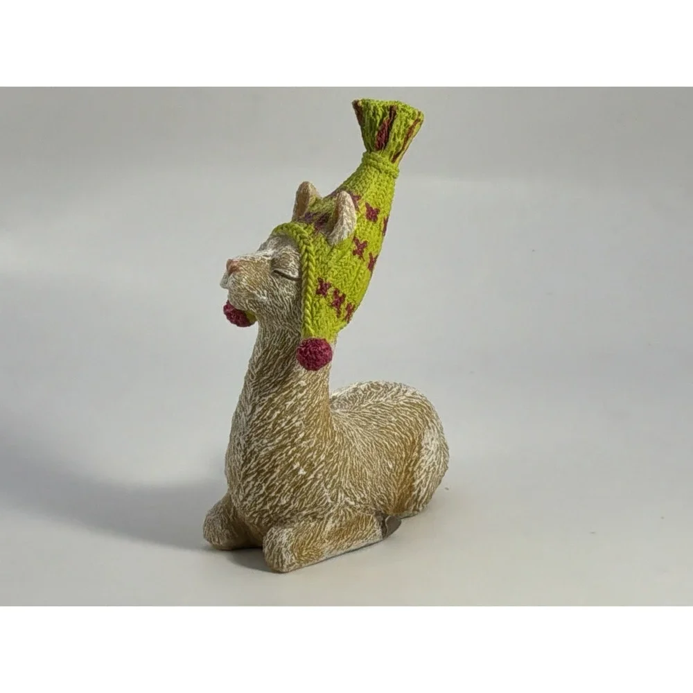 Cute Llama Wearing A Bright Green‎ Stocking Cap Hat
